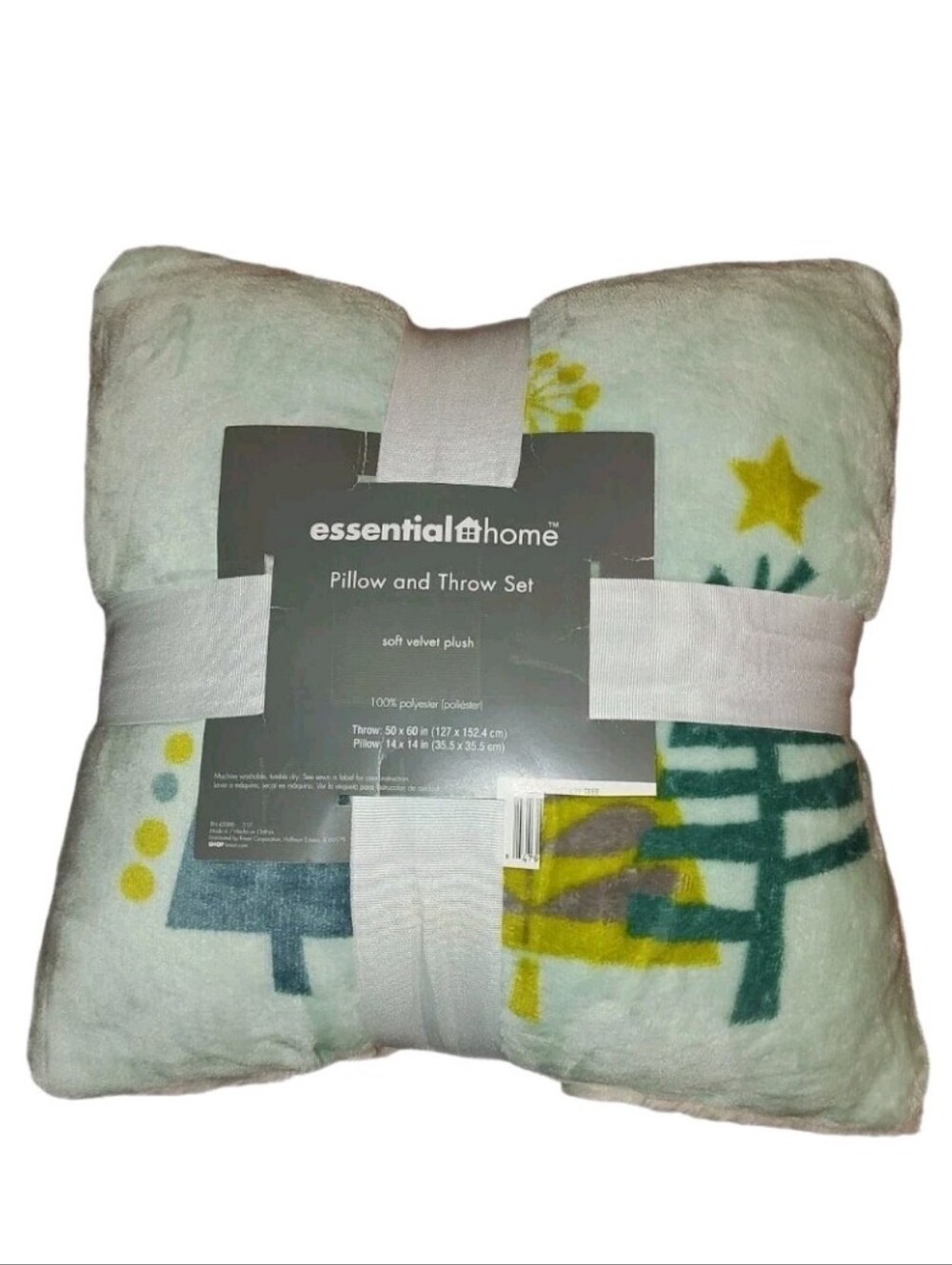Christmas Pillow and Throw Set Cozy Soft Velvet Plush Holiday Home Green White